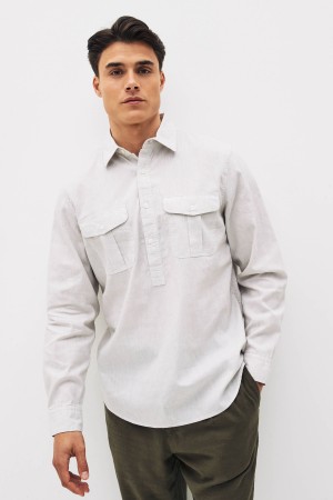 Banana Republic Barre Cotton-Linen Popover Men's Shirts White | 46190-UPOV