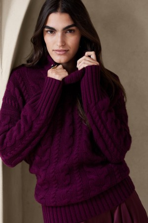 Banana Republic Breton Merino-Cashmere Women's Sweaters Purple | 65298-DXFI