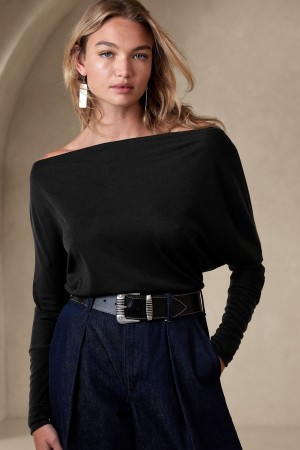 Banana Republic Cati Off-Shoulder Women's Tops Black | 61587-ZBNO