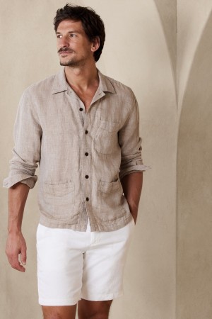 Banana Republic Gaston Linen Utility Men's Shirts Beige | 71584-YMKV