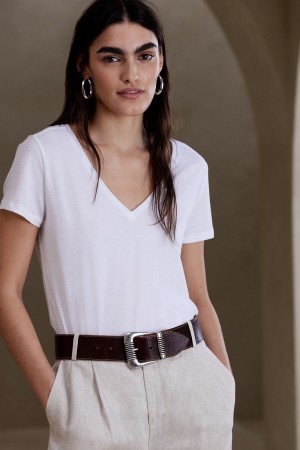 Banana Republic Tissue-Weight V-Neck Women's T Shirts White | 93710-OHIU