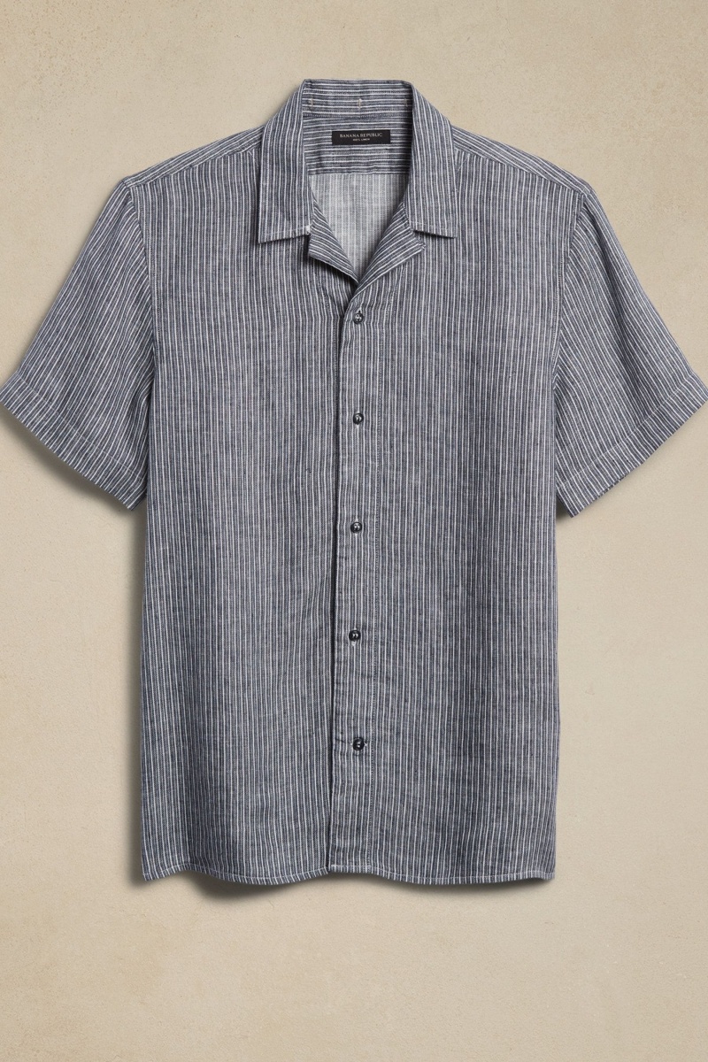 Banana Republic Bryson Resort Linen Men's Shirts Blue | 15873-JGNE