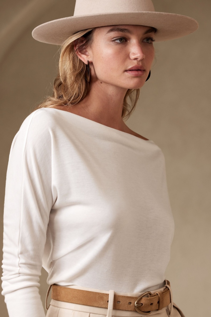 Banana Republic Cati Off-Shoulder Women's Tops White | 18235-YHDV