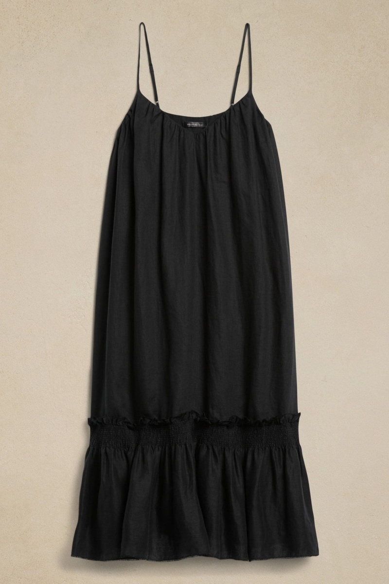 Banana Republic Charlize Linen Midi Women's Dress Black | 82105-ADSG