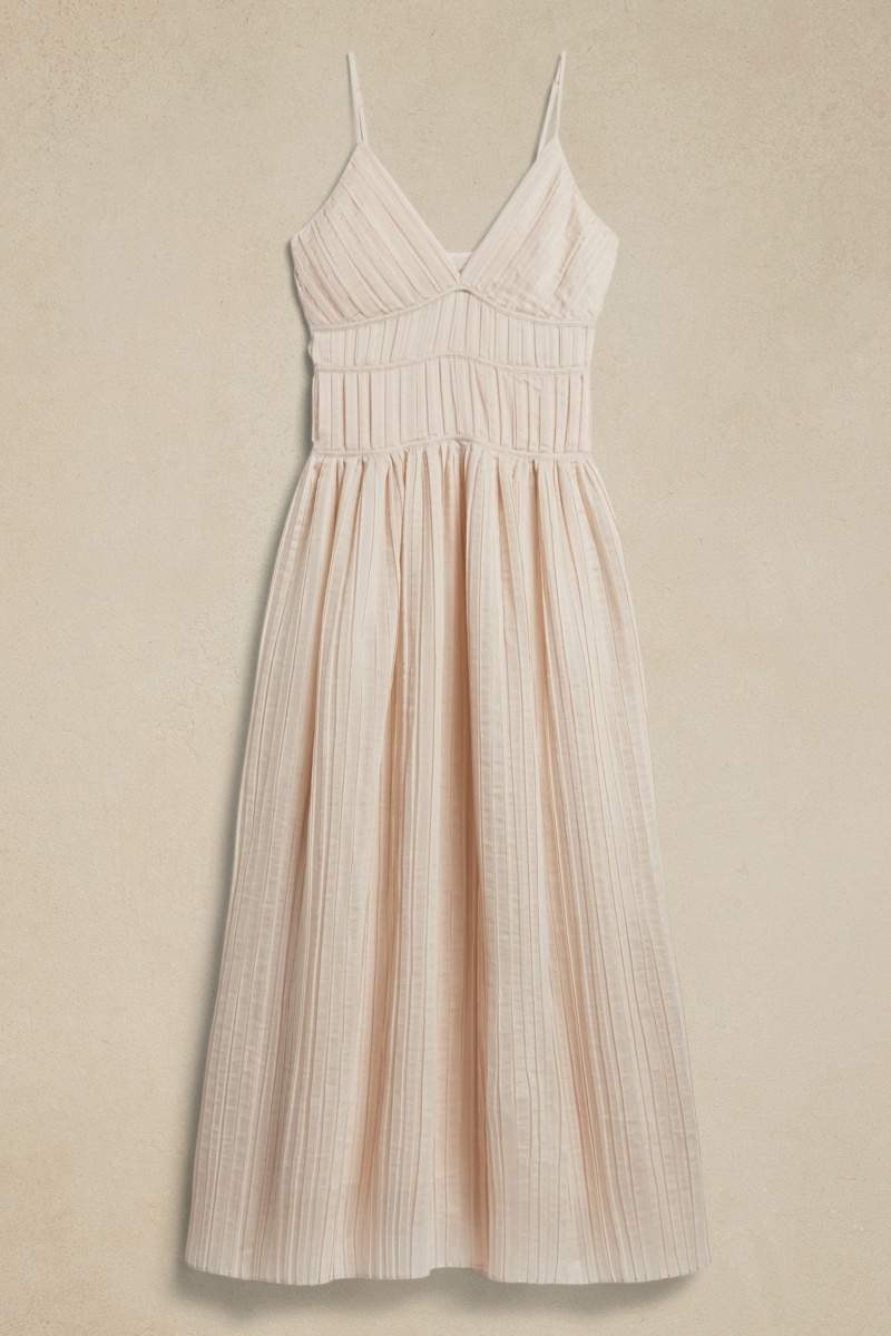 Banana Republic Jacqui Pleated Maxi Women's Dress Beige | 95273-VYPN