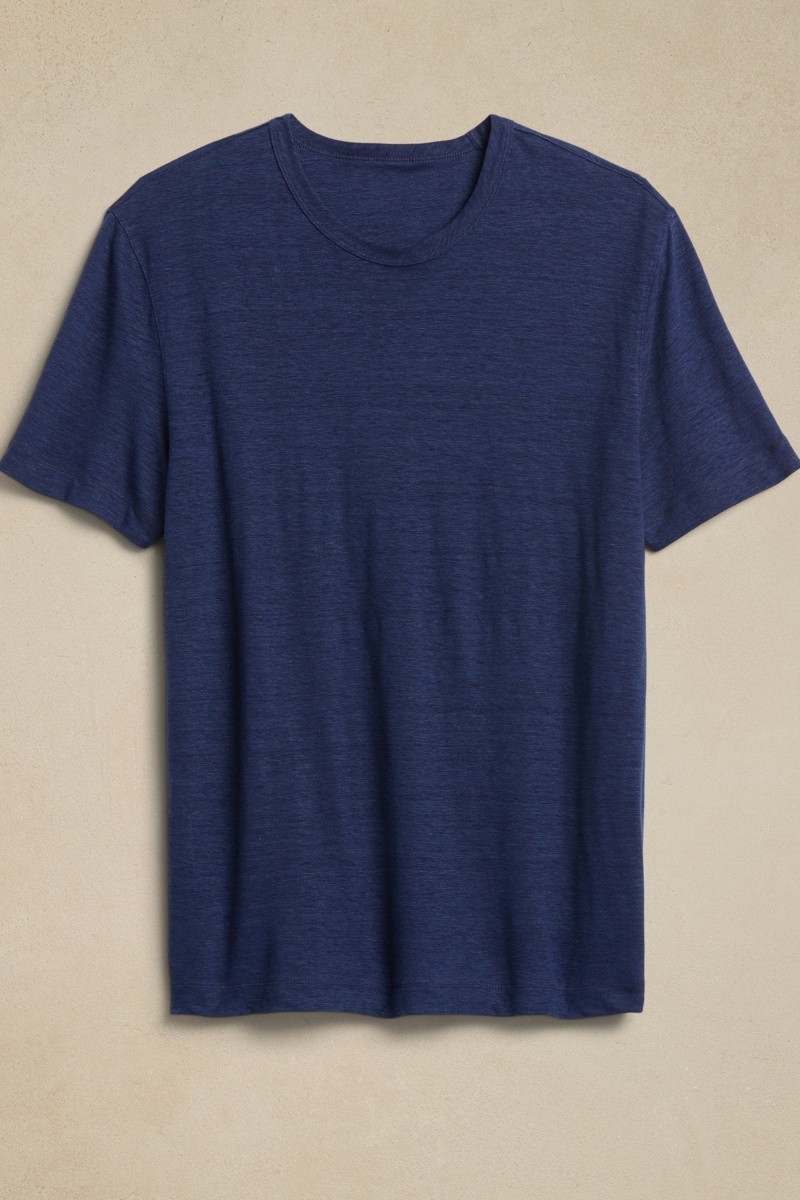 Banana Republic Linen Men's T Shirts Navy | 49276-JZVY