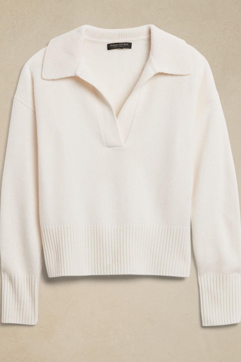 Banana Republic Luna Cashmere Polo Women's Sweaters White | 42810-TZUB