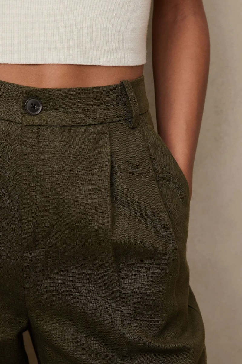 Banana Republic Palma WideLeg Linen Women's Pants Green | 43805-OQPV