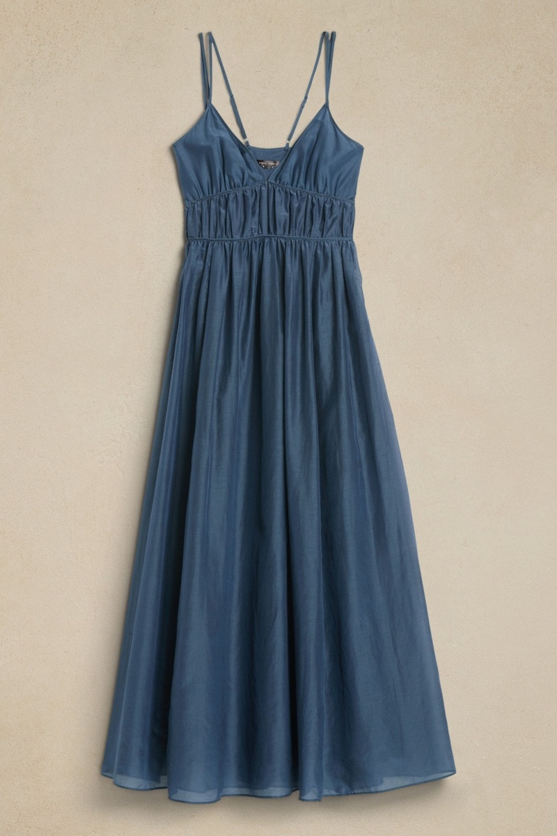 Banana Republic Rosalia Cotton-Silk Maxi Women's Dress Navy / Blue | 39507-LFDP