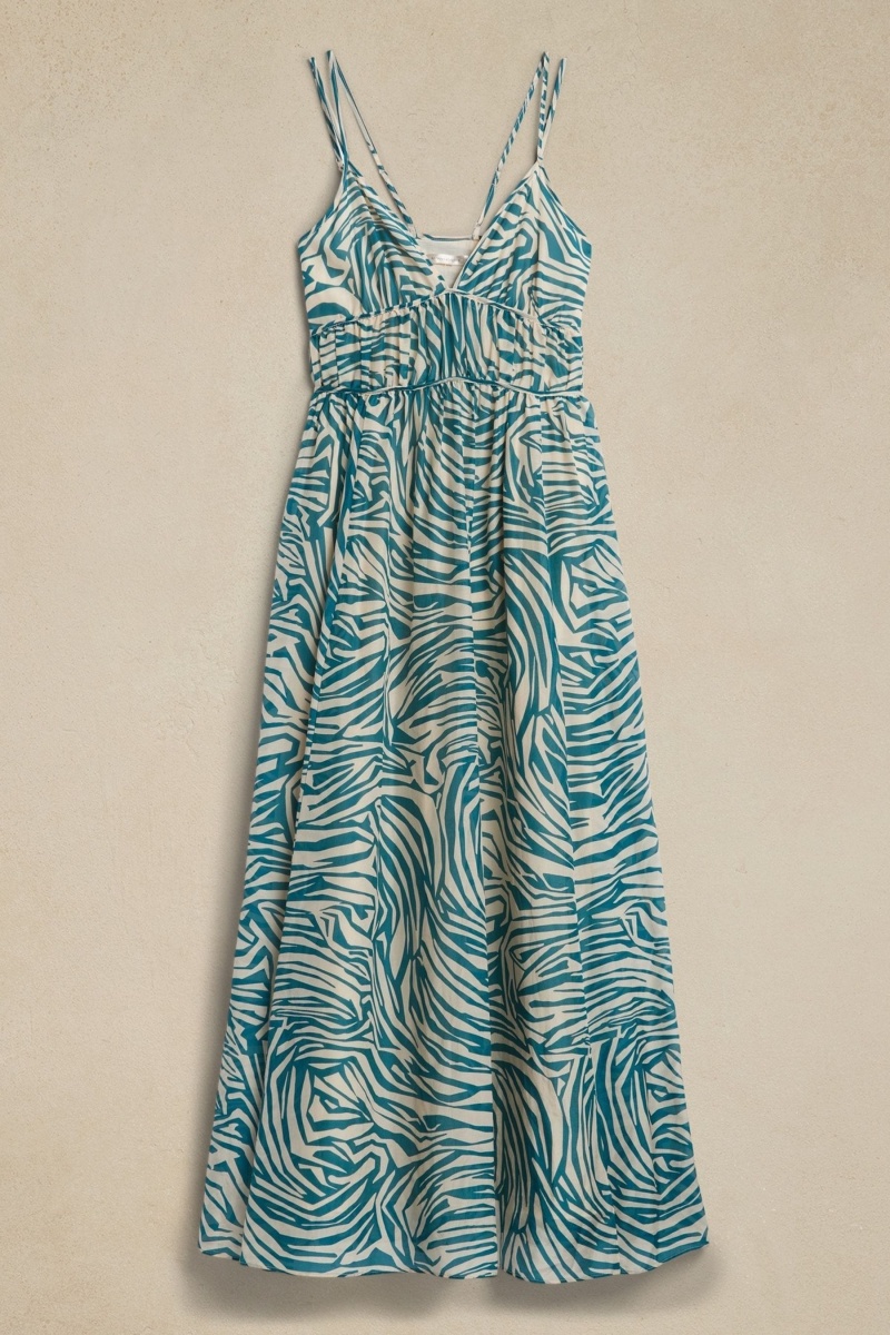 Banana Republic Rosalia Cotton-Silk Maxi Women's Dress Blue | 71536-VYWL