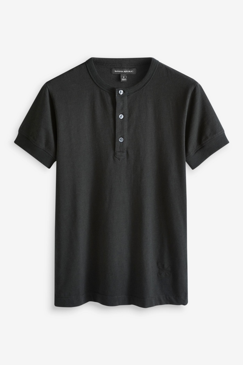 Banana Republic Rugged Slub Henley Men's T Shirts Black | 38592-XNQU