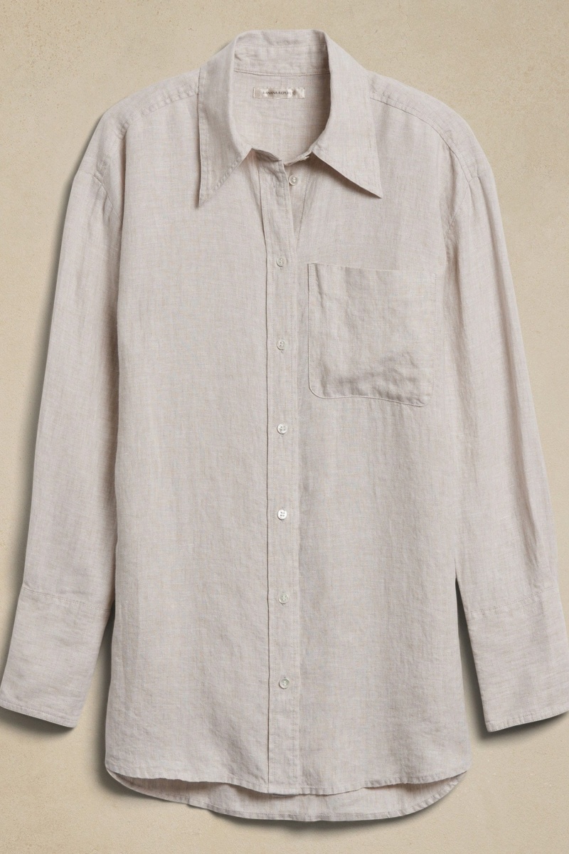 Banana Republic The Oversized Linen Women\'s Shirts Beige | 91085-NUFA