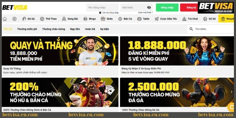 BetVisa - Link Trang Chủ Bet Visa Chính Thức Thưởng Nạp 888K 44 Khuyến mãi cực hấp dẫn chào đón mọi bet thủ